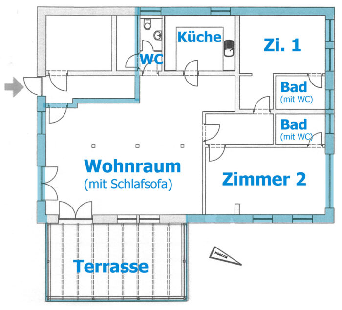 Grundriss der Ferienwohnung im Landhaus Lange in Petersdorf auf Fehmarn